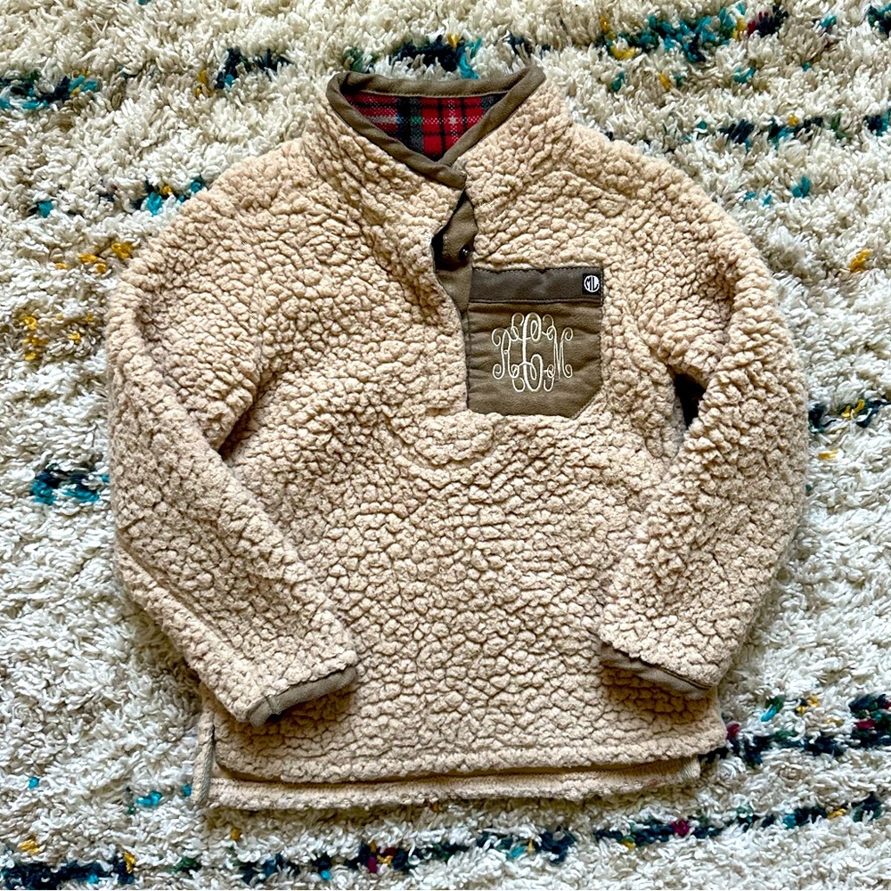 Marleylilly Kids Tan Sherpa Pullover RMC Monogram Size 2T
